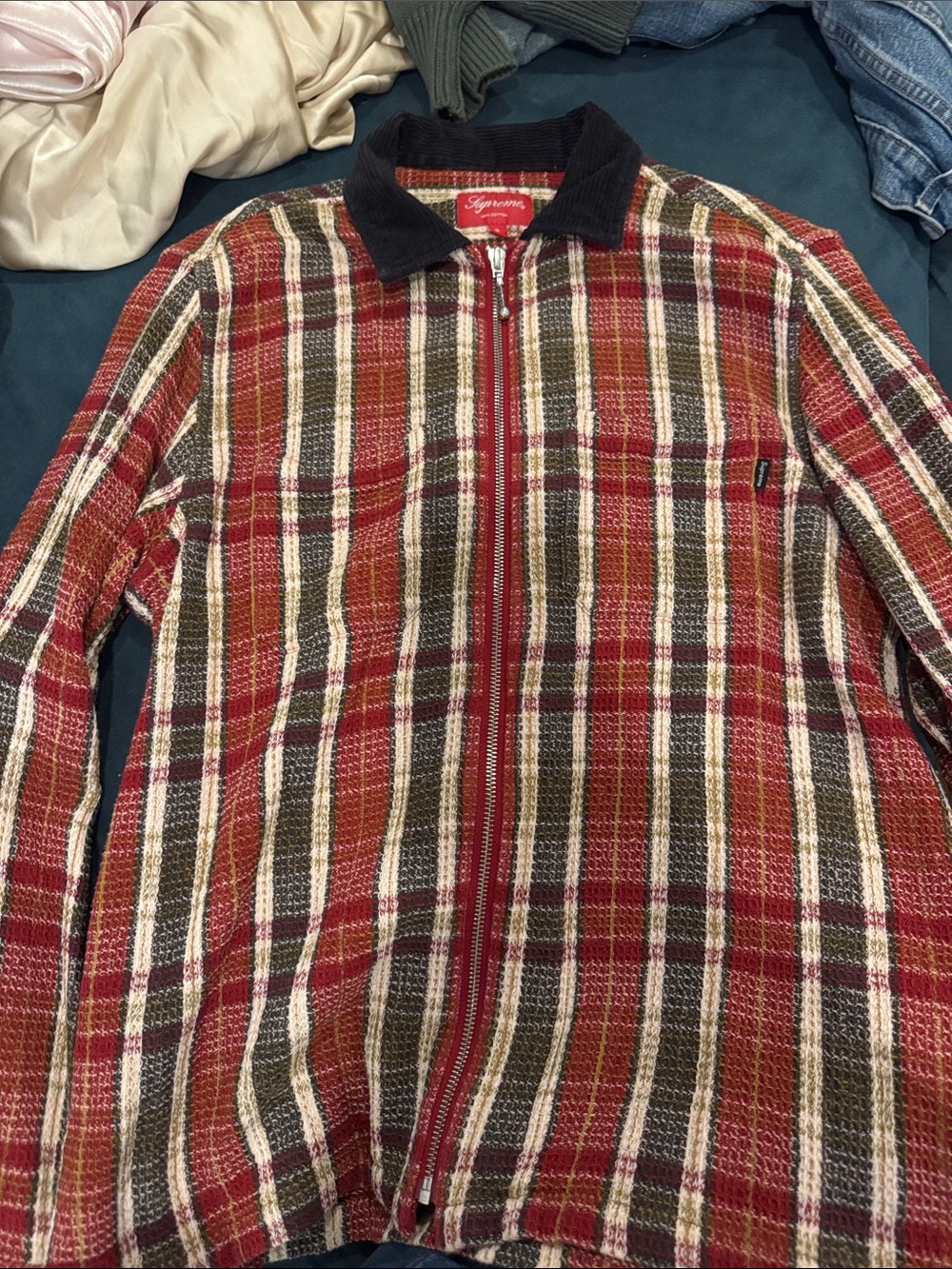 SUPREME Red Plaid Zip-Up with Collar